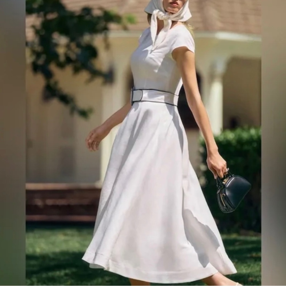Reformation Felipe Belted Linen Dress In White, NWOT, never worn, no flaws.